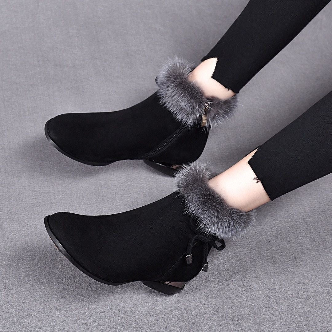 Adélaïde | Bottines à Talon Mi-Haut et Zip Latéral