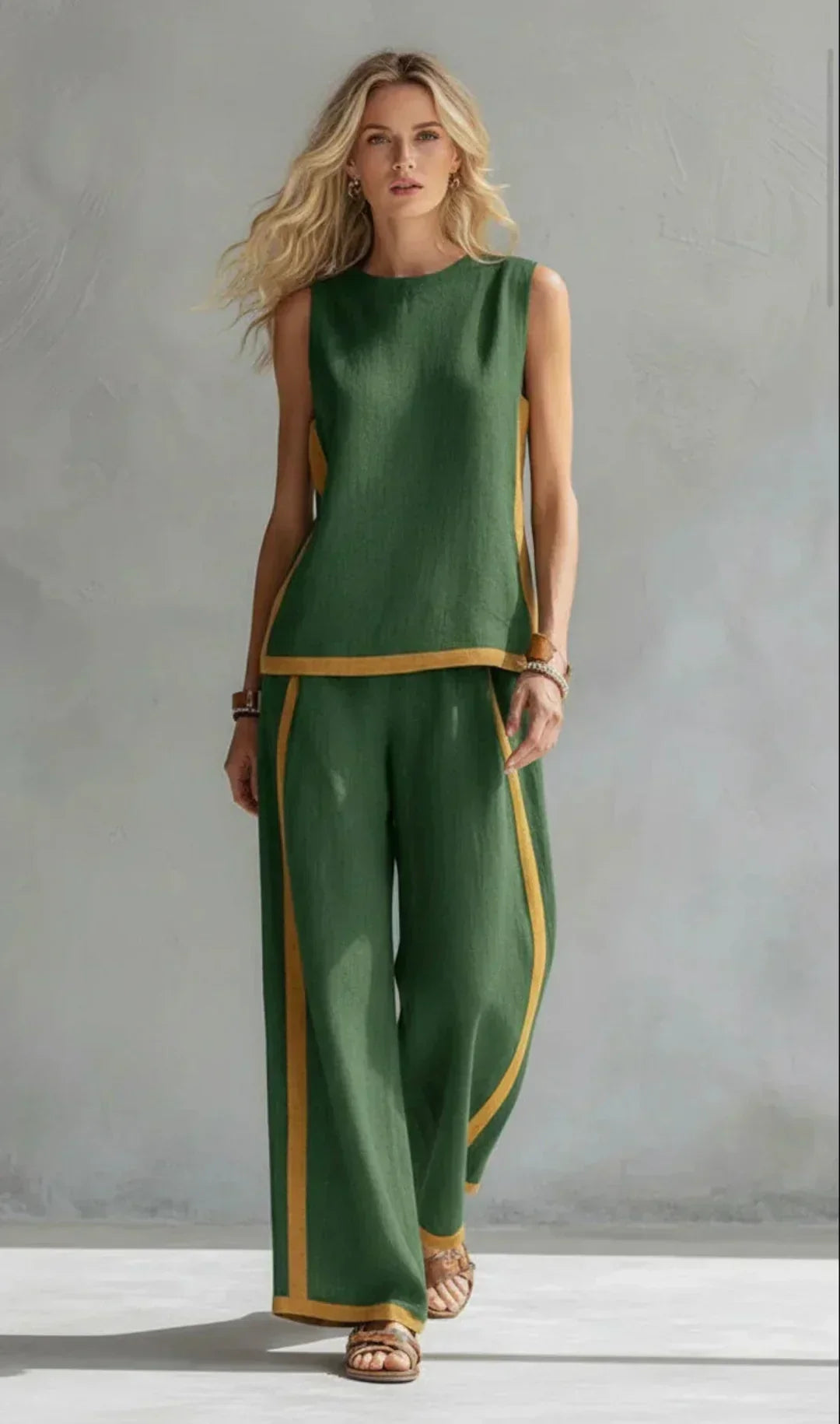 Ursula – Ensemble gilet et pantalon chic-décontracté aux finitions bicolores