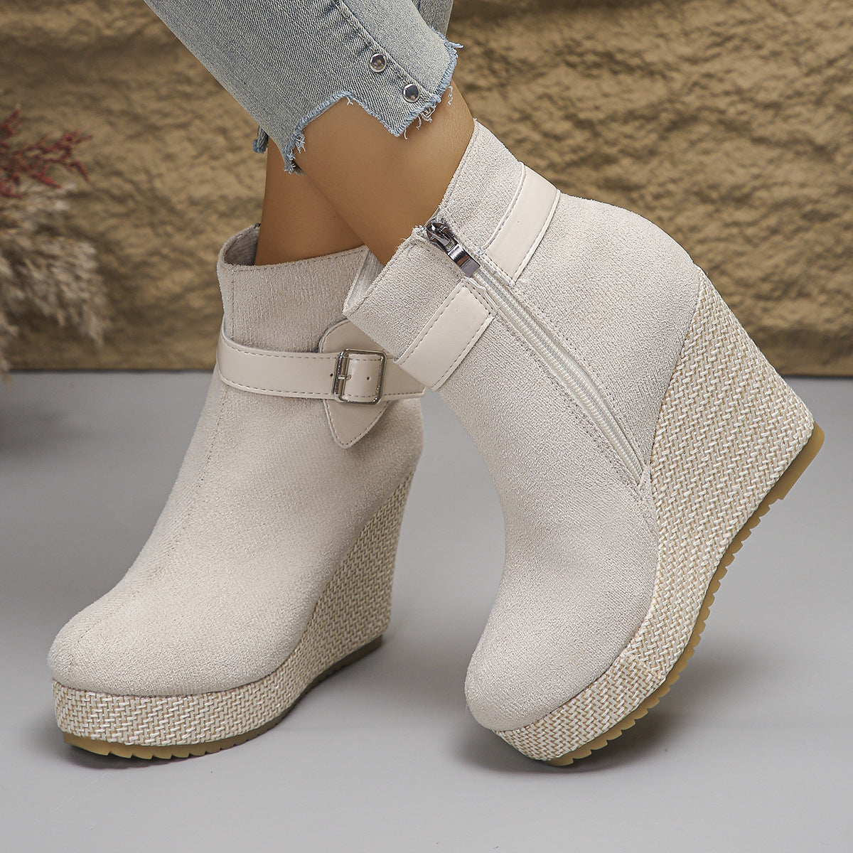 Honorine | Bottines Compensées à Boucle et Zip Latéral