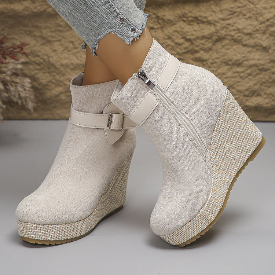 Honorine | Bottines Compensées à Boucle et Zip Latéral