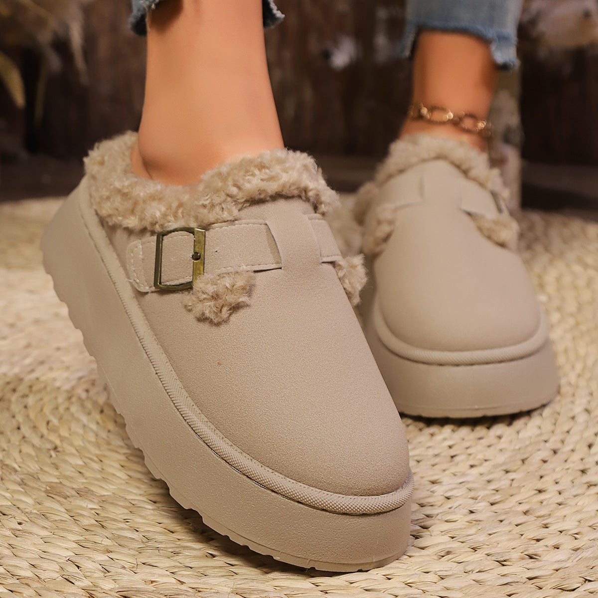 Gabrielle | Bottines Fourrées à Boucle et Plateforme