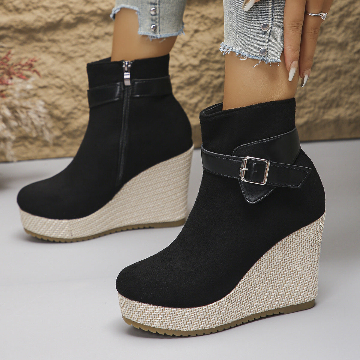 Honorine | Bottines Compensées à Boucle et Zip Latéral