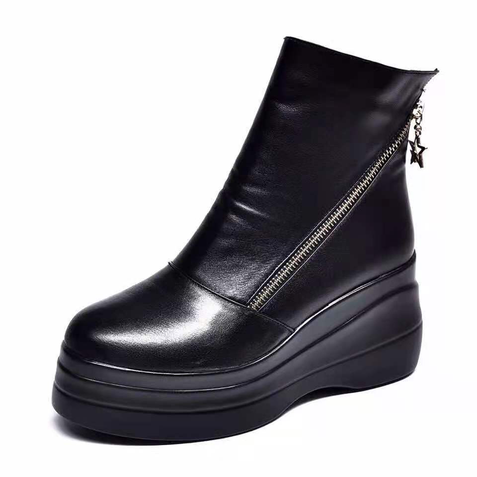 Aurélia | Bottines Compensées en Cuir à Zip Diagonal