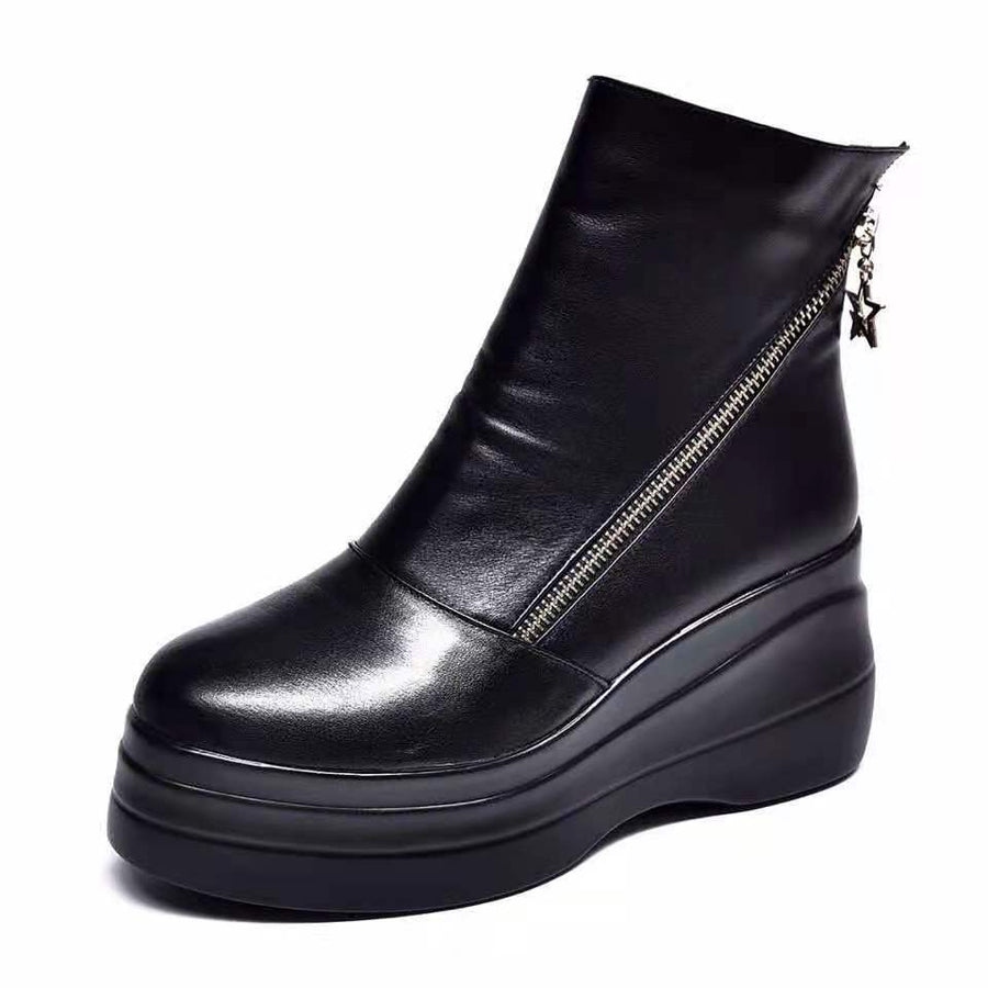 Aurélia | Bottines Compensées en Cuir à Zip Diagonal