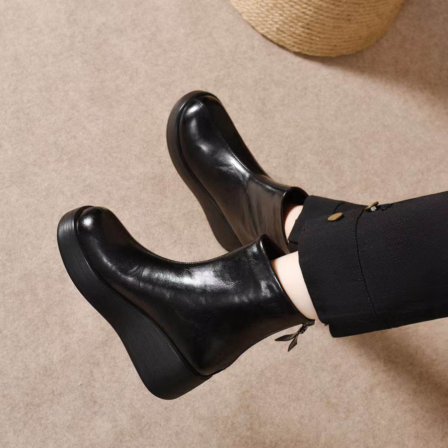 Solange | Bottines Compensées Fourrées en Cuir