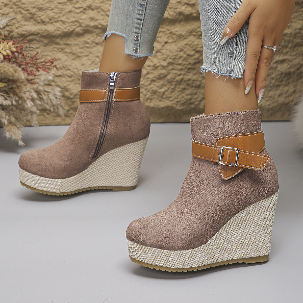 Honorine | Bottines Compensées à Boucle et Zip Latéral