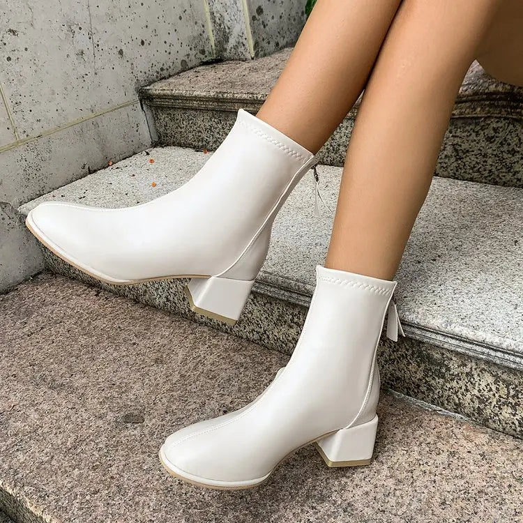 Victoire | Bottines à Talon Bloc et Zip Arrière