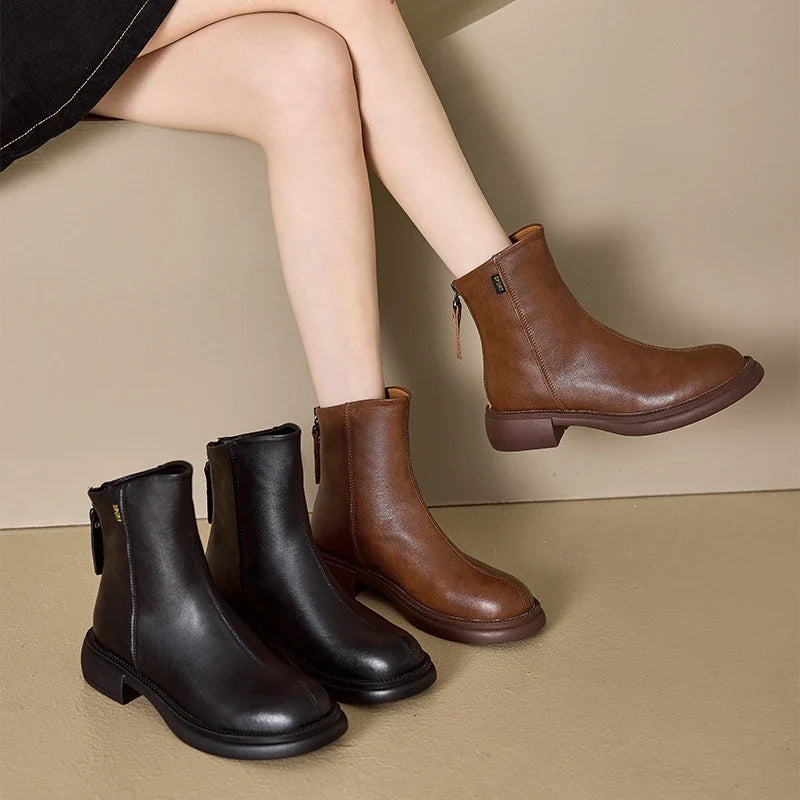 Hortense | Bottines Bout Rond à Zip Arrière