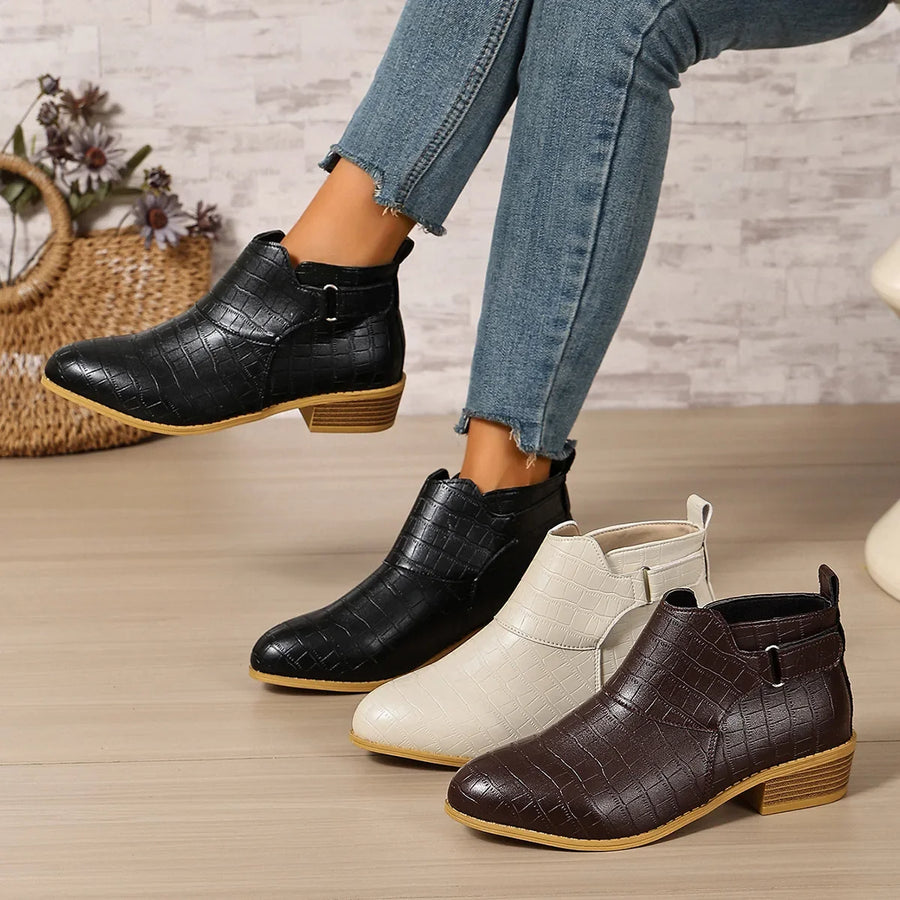 Maëlys | Bottines Orthopédiques Effet Croco à Petit Talon Bloc