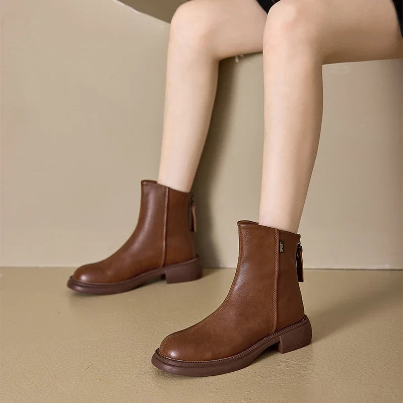 Hortense | Bottines Bout Rond à Zip Arrière
