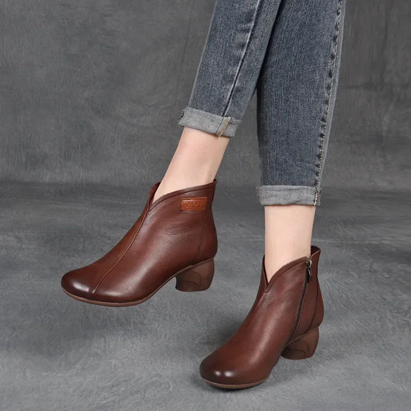 Bérénice | Bottines Orthopédiques Rétro en Cuir à Talon Bloc