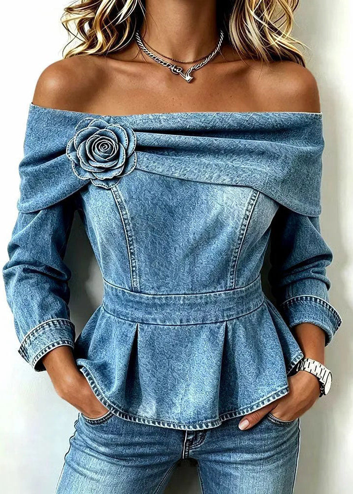 Corinne – Top Denim Épaules Dénudées