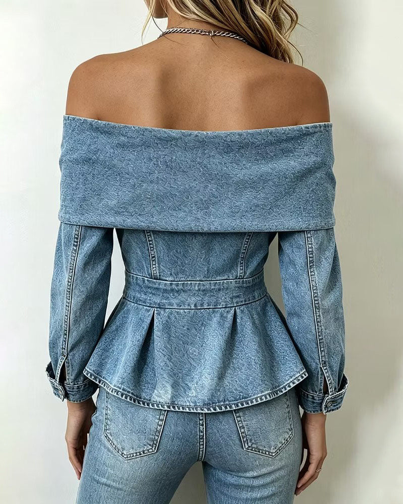 Corinne – Top Denim Épaules Dénudées