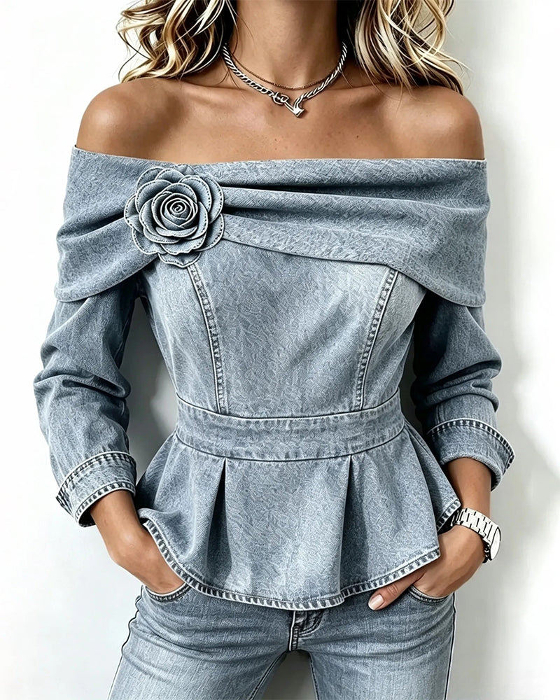 Corinne – Top Denim Épaules Dénudées