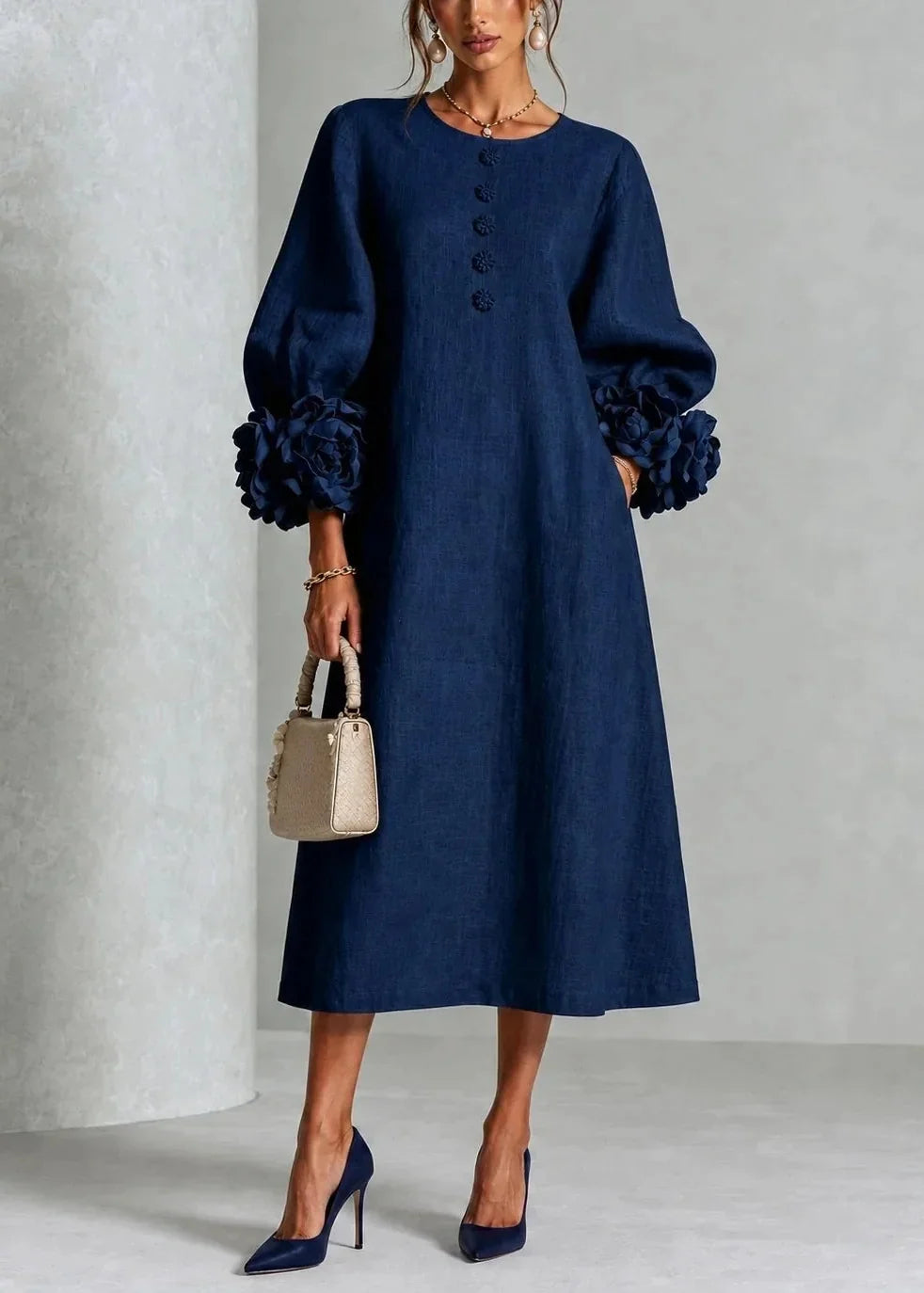 Amandine - Robe Longue à Manches Fleuries