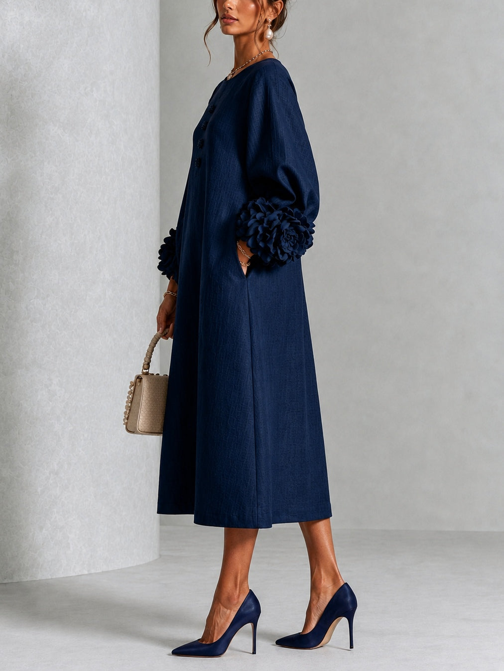 Amandine - Robe Longue à Manches Fleuries