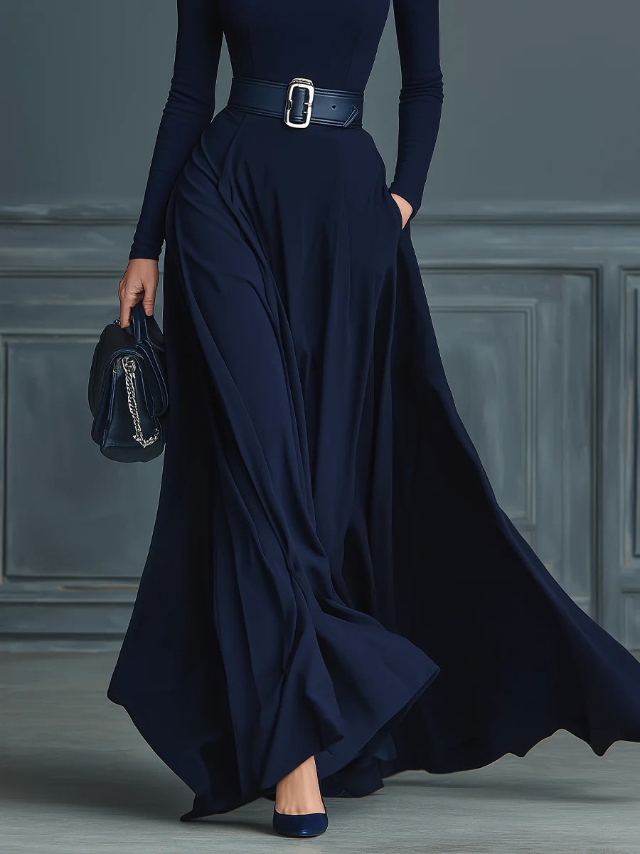 Geneviève – Robe Longue en Maille à Col Montant