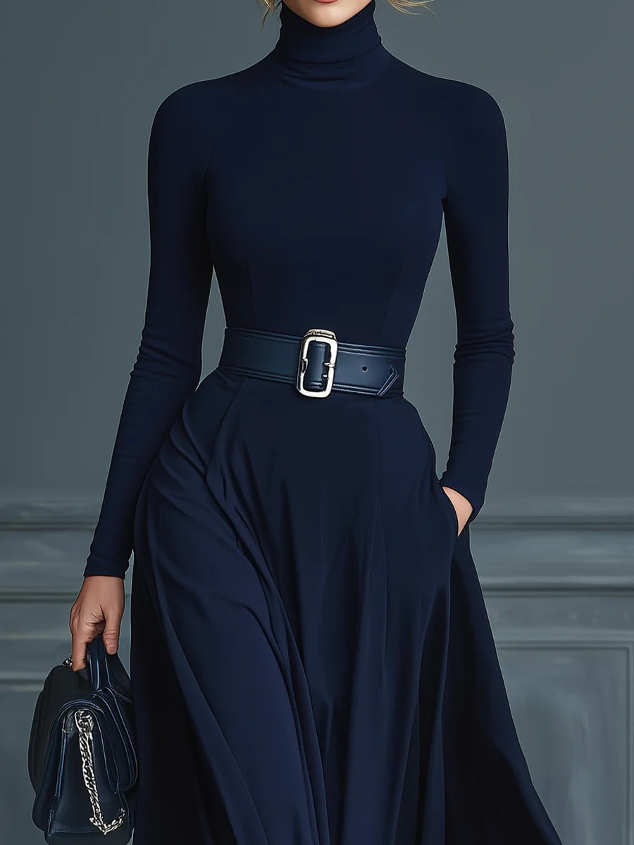 Geneviève – Robe Longue en Maille à Col Montant