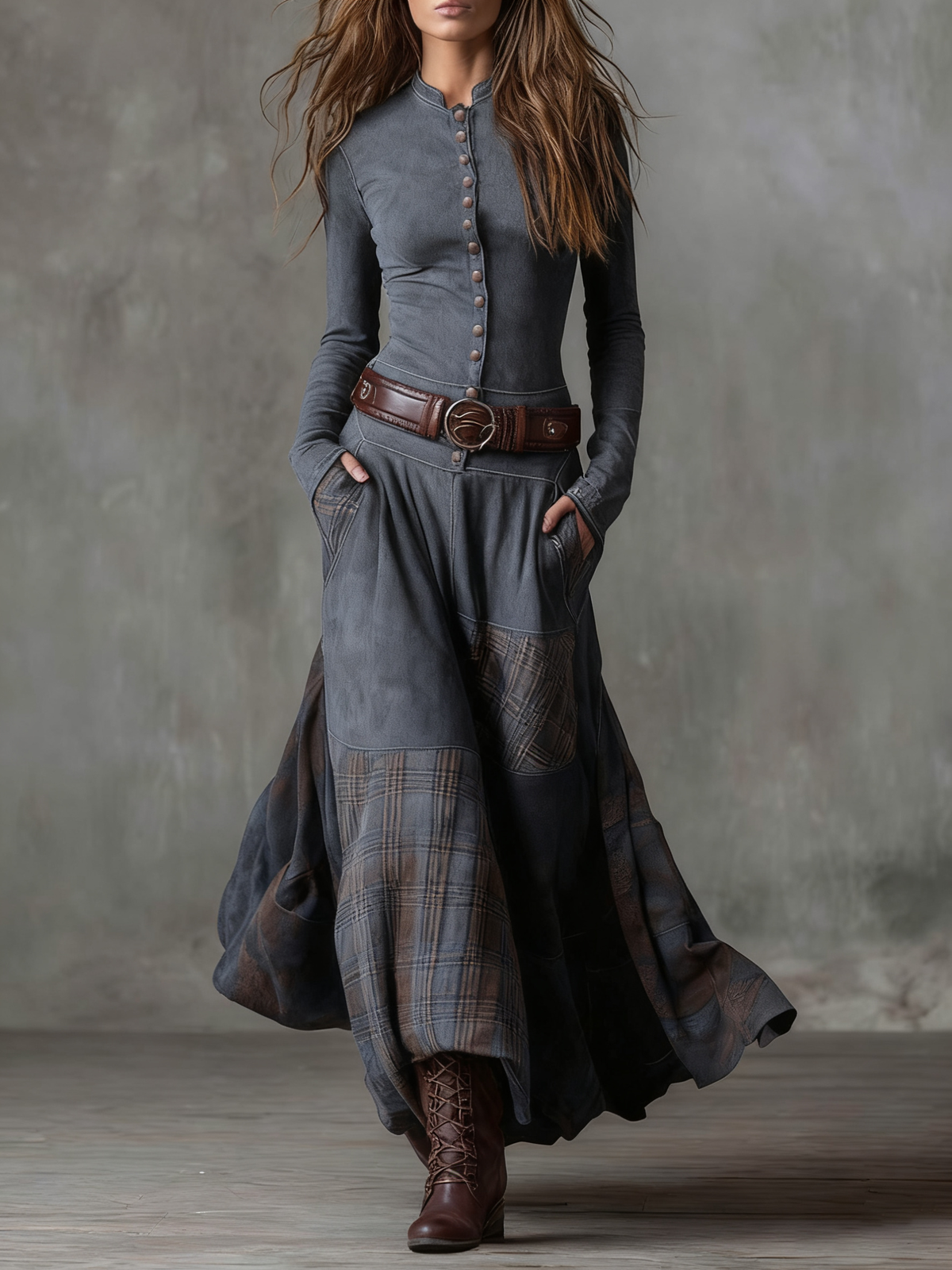 Victoire – Robe Longue en Suédine avec Ceinture