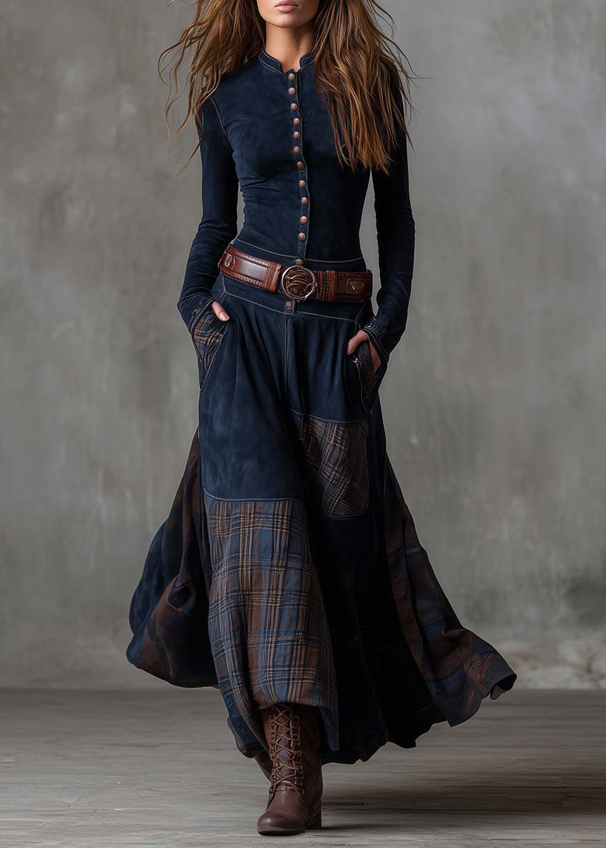Victoire – Robe Longue en Suédine avec Ceinture