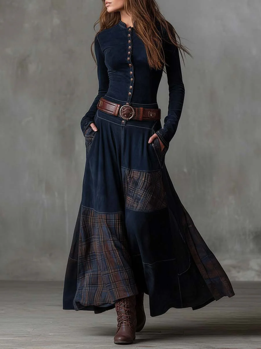Victoire – Robe Longue en Suédine avec Ceinture
