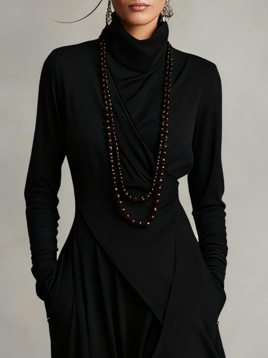 Solange – Robe Longue Drapée à Col Roulé