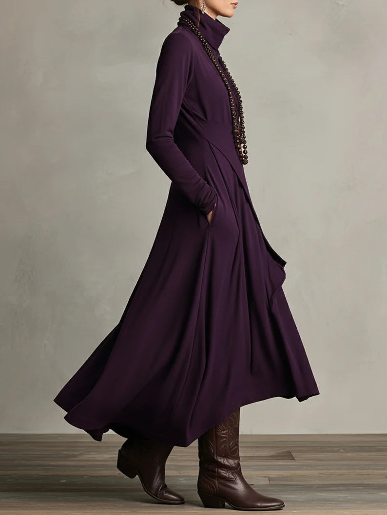 Solange – Robe Longue Drapée à Col Roulé