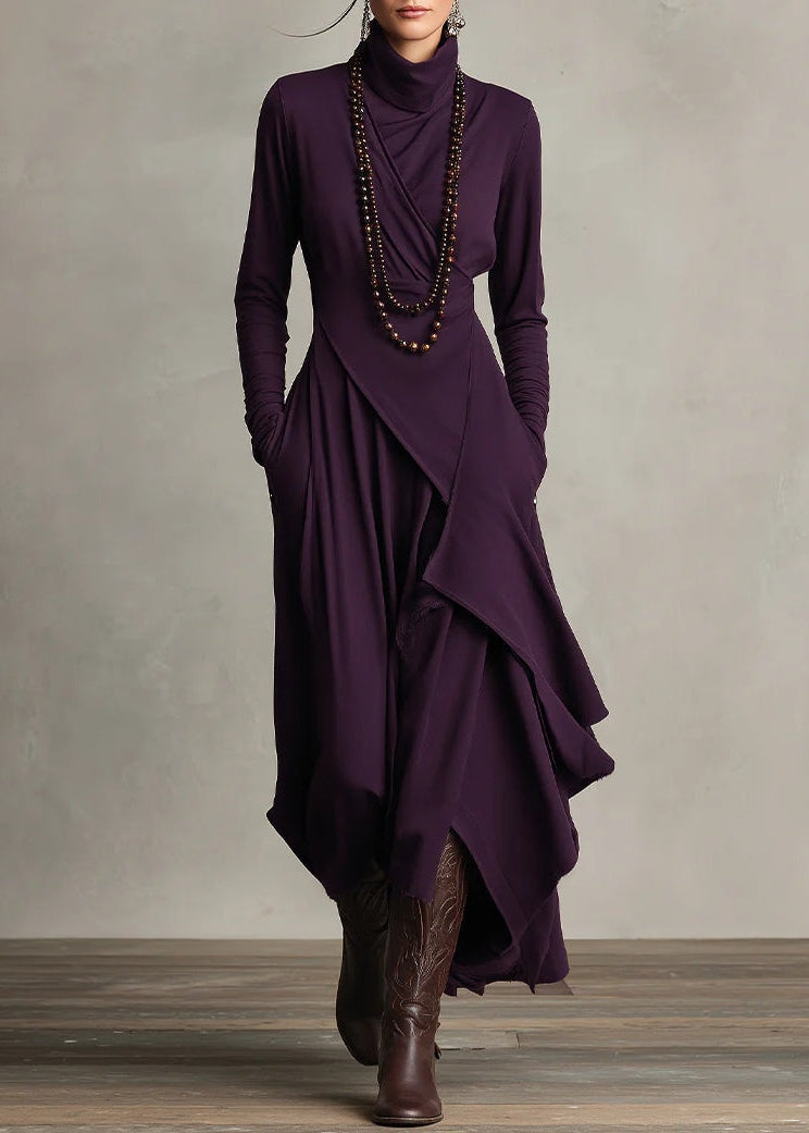 Solange – Robe Longue Drapée à Col Roulé