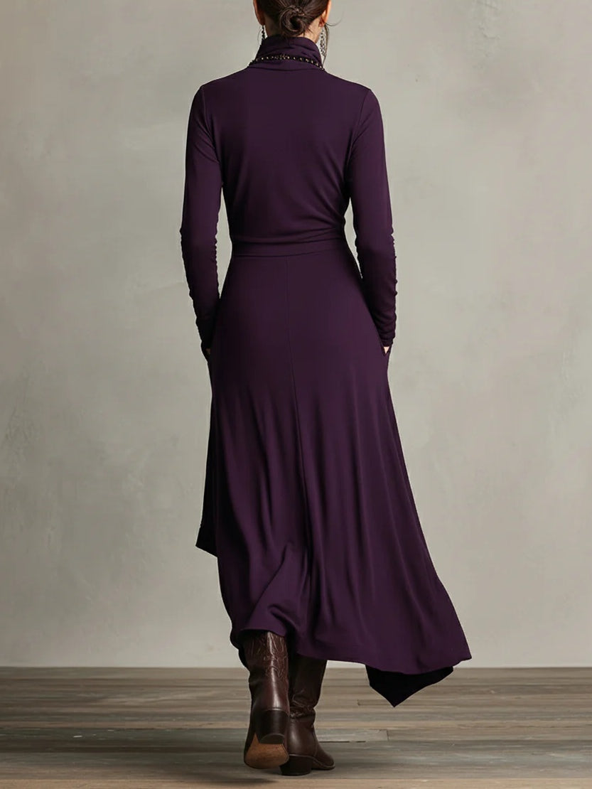 Solange – Robe Longue Drapée à Col Roulé