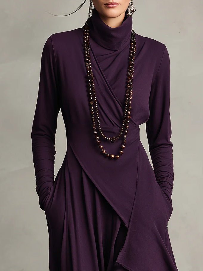 Solange – Robe Longue Drapée à Col Roulé