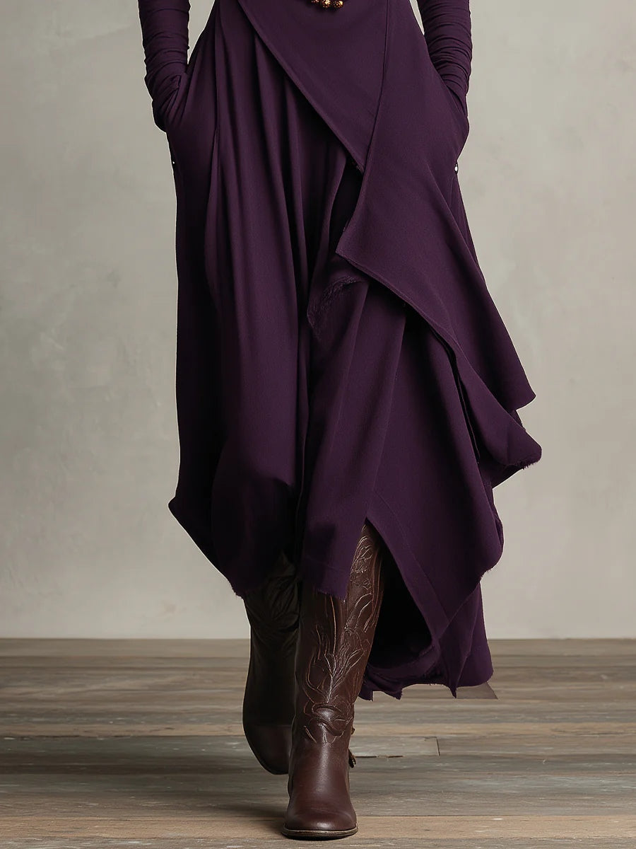 Solange – Robe Longue Drapée à Col Roulé