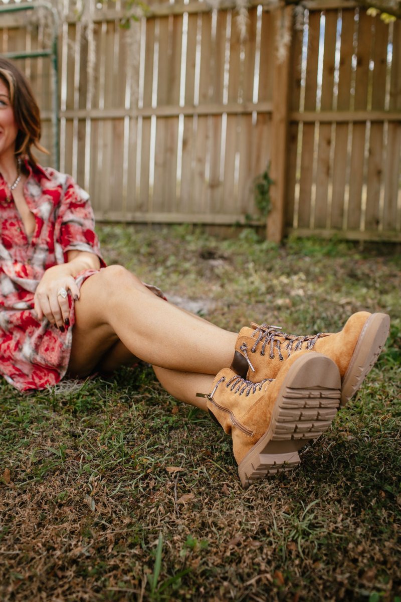 Faustine | Bottines à Lacets en Daim Camel