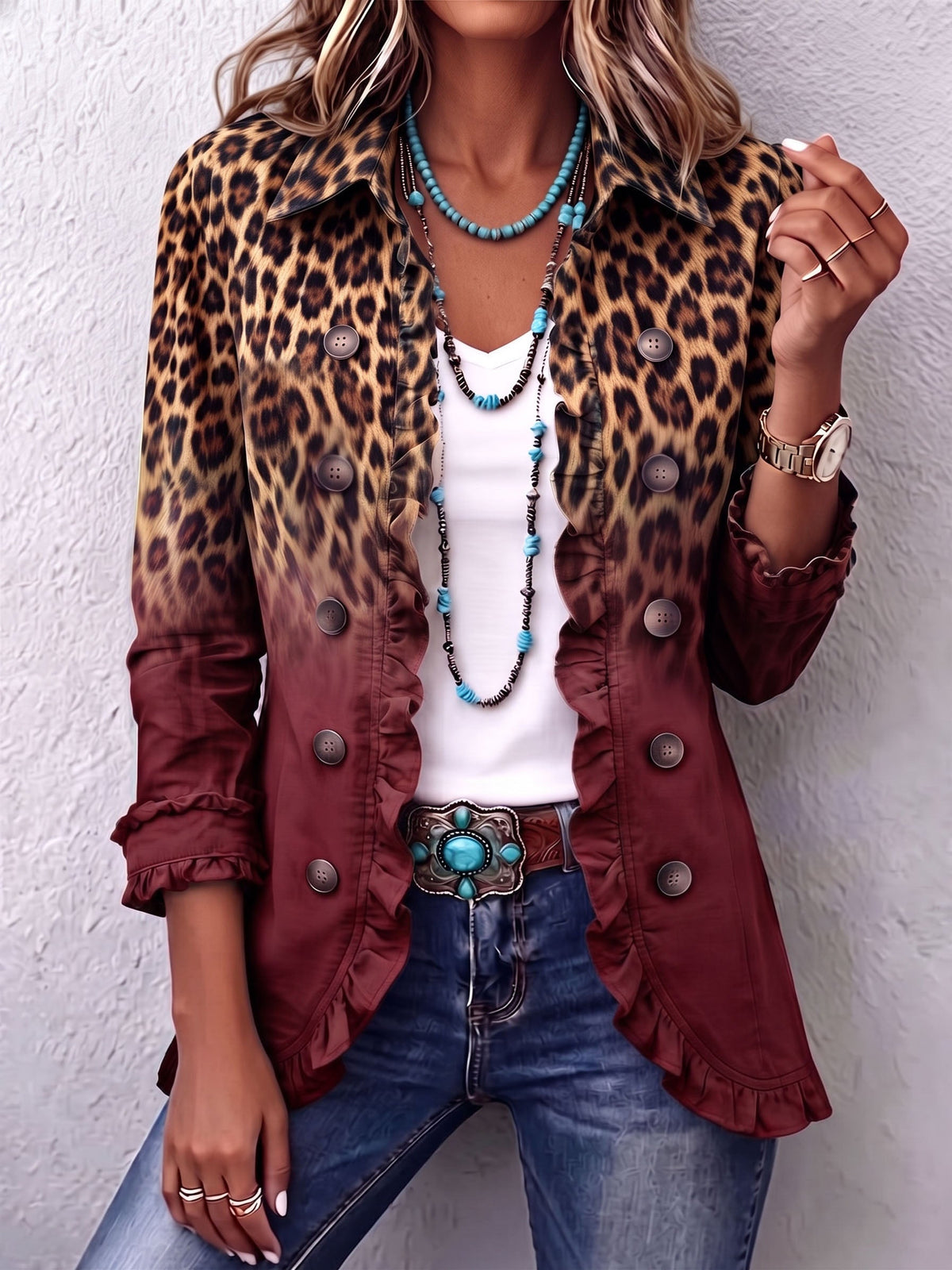 Béatrice | Blazer Léopard Dégradé Turquoise