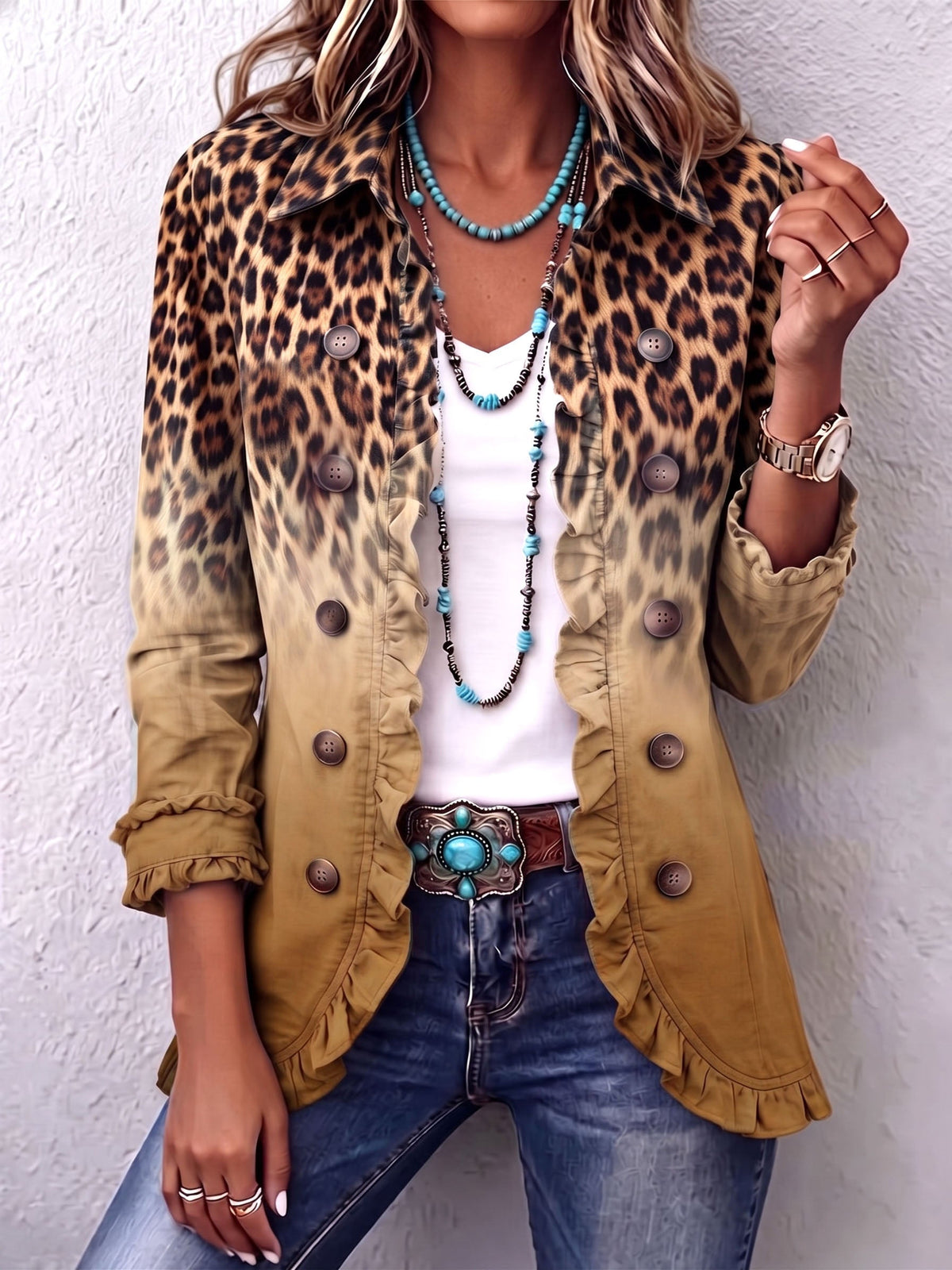Béatrice | Blazer Léopard Dégradé Turquoise