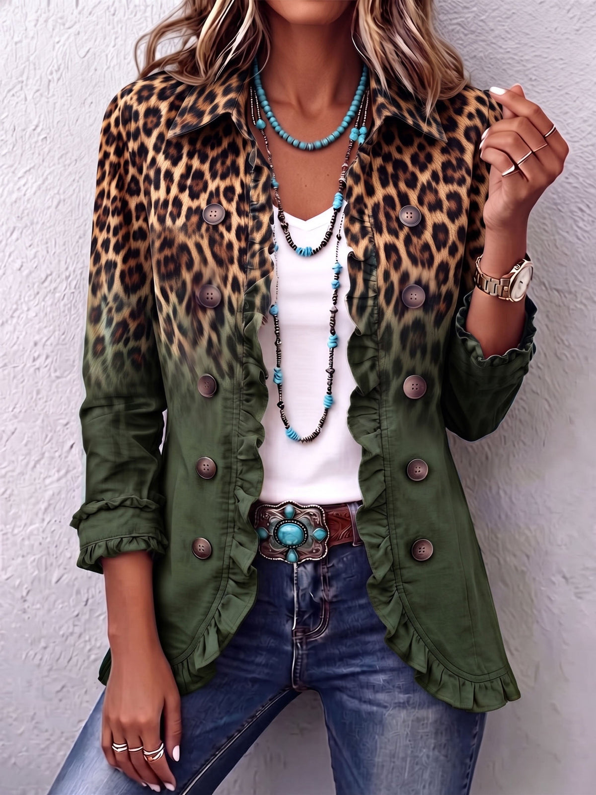 Béatrice | Blazer Léopard Dégradé Turquoise